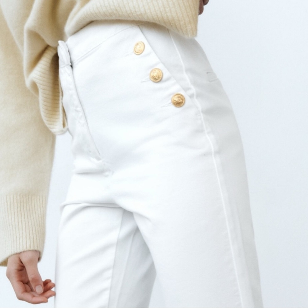 Zara Sailor Pants White and Gold Buttons